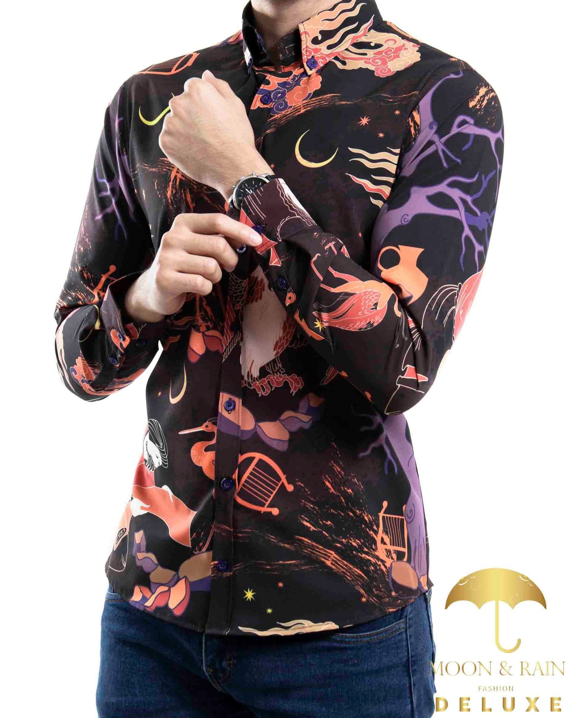 Camisa Hombre Casual Slim Fit Negra Style Renacentista - 34 (S)-Tiendas Platino