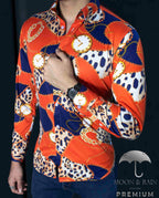 Camisa Hombre Casual Slim Fit Animal Print Naranja, Azul Rey - 34 (S)-Tiendas Platino