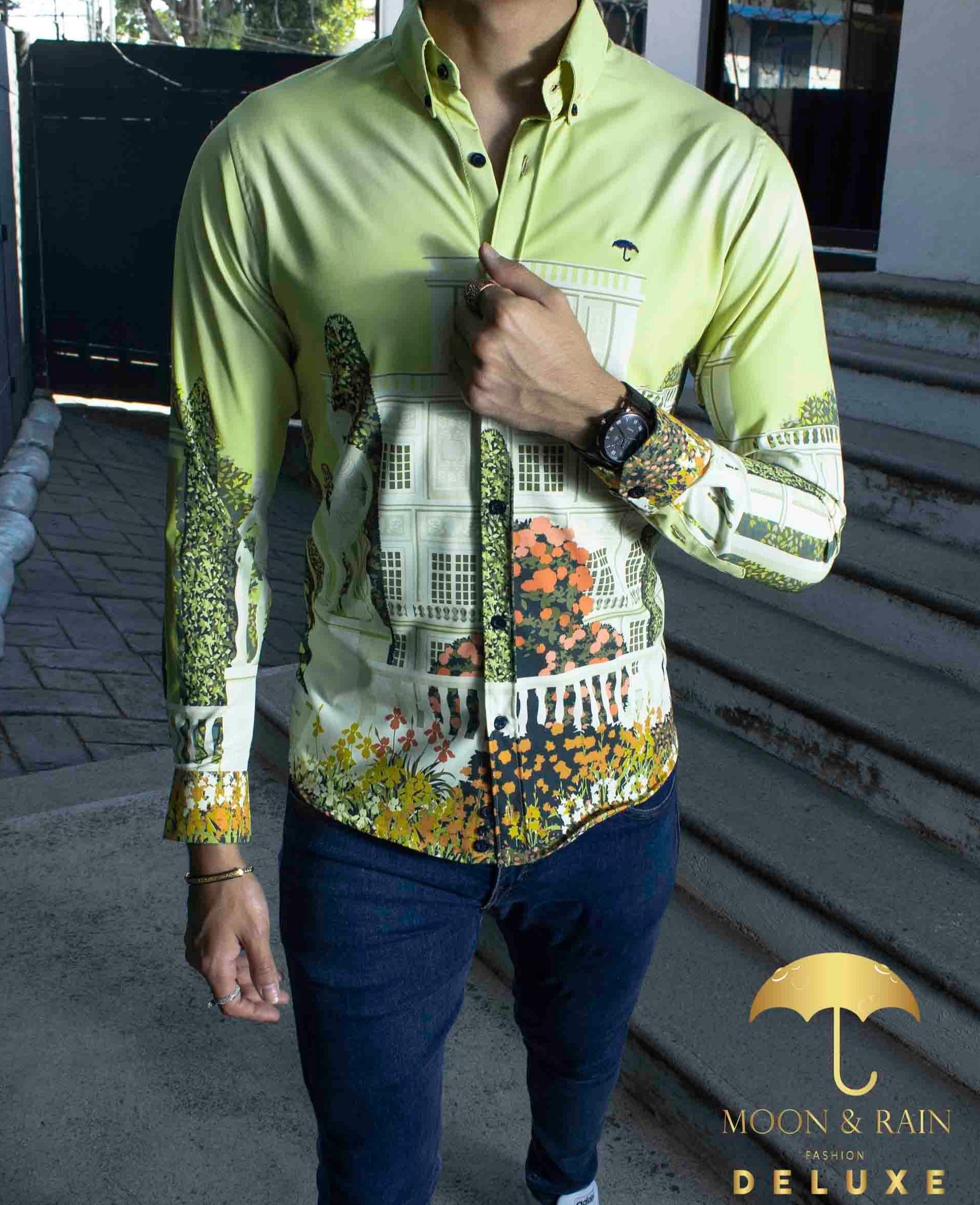 Camisa Hombre Casual Slim Fit Palacios Verde Lima - 34 (S)-Tiendas Platino