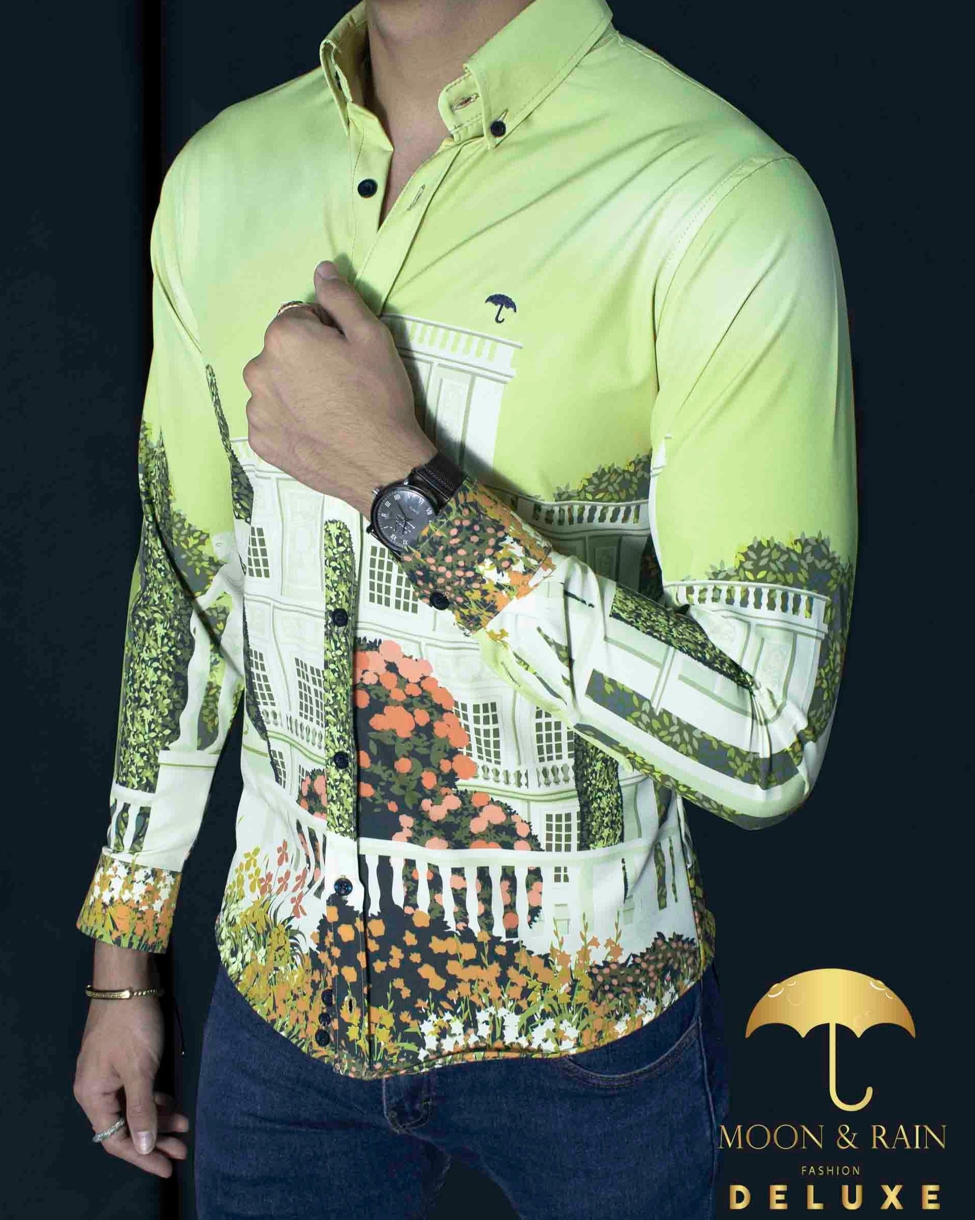 Camisa Hombre Casual Slim Fit Palacios Verde Lima - 34 (S)-Tiendas Platino