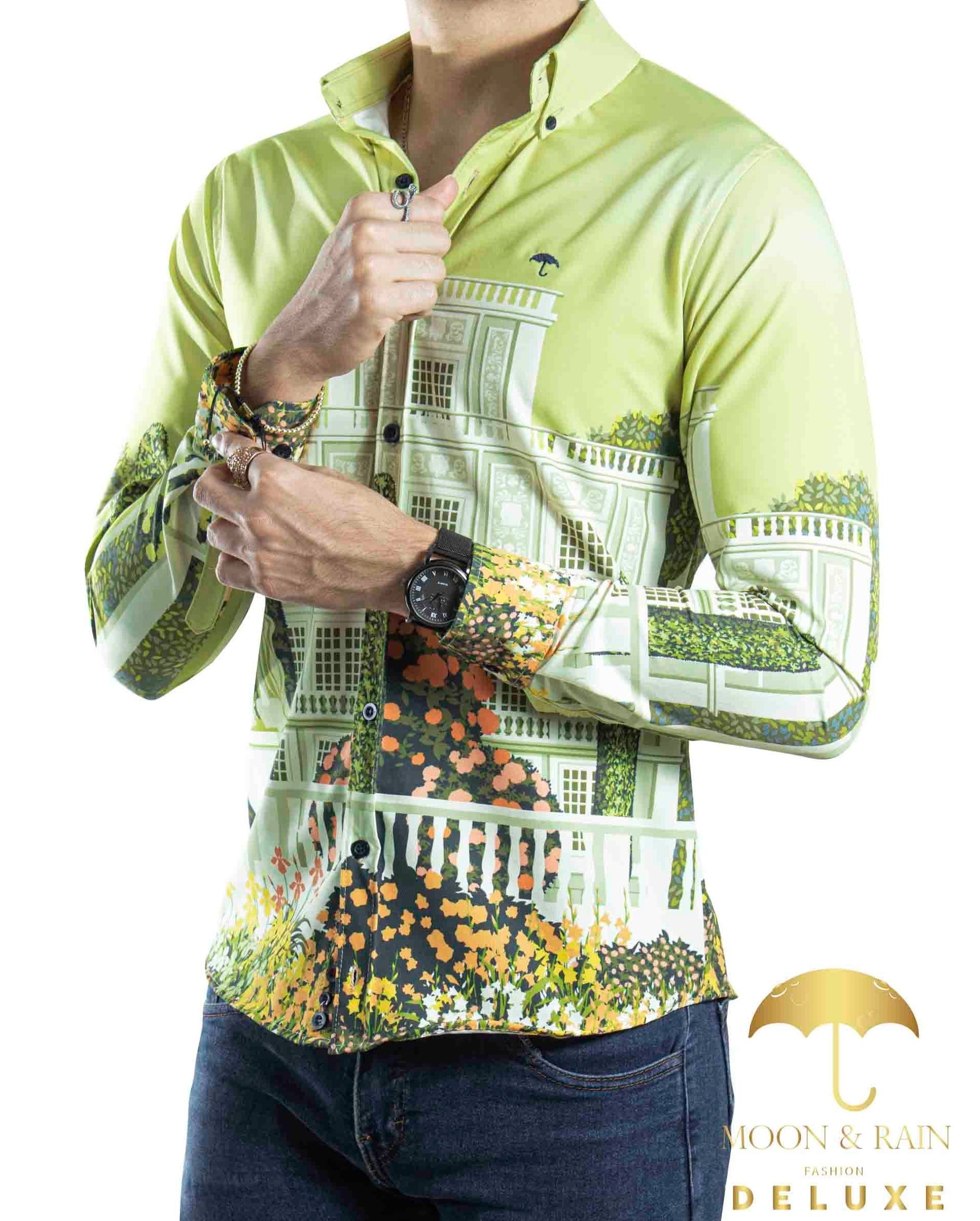 Camisa Hombre Casual Slim Fit Palacios Verde Lima - 34 (S)-Tiendas Platino