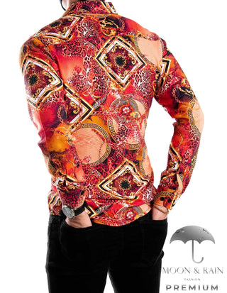 Camisa Hombre Casual Slim Fit Rojo Fuego Animal Print Cadena