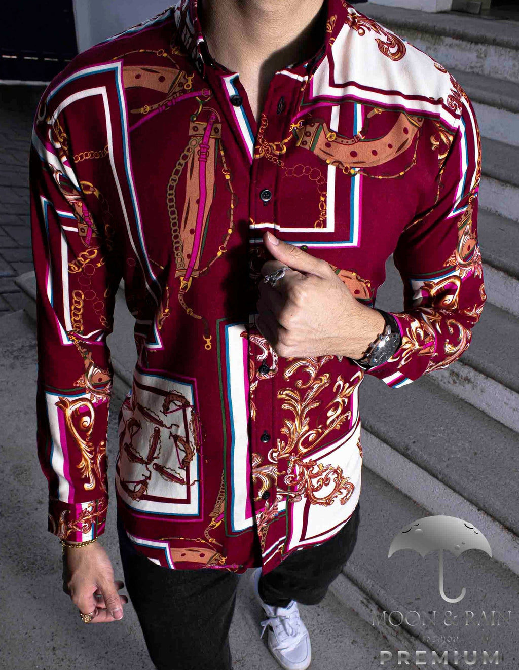 Camisa Hombre Casual Slim Fit Roja Cuadros Color Y Cadenas - 34 (S)-Tiendas Platino