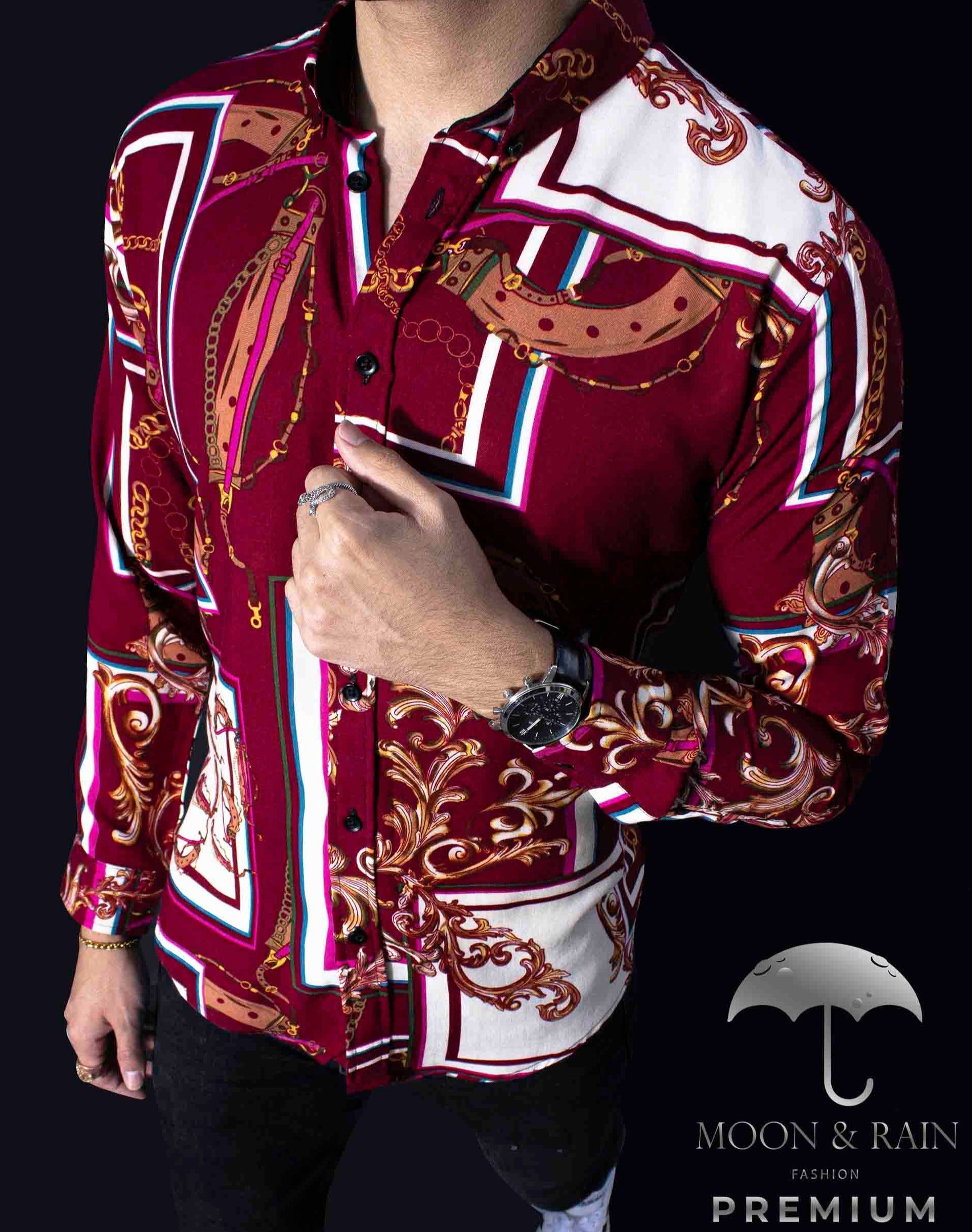 Camisa Hombre Casual Slim Fit Roja Cuadros Color Y Cadenas - 34 (S)-Tiendas Platino