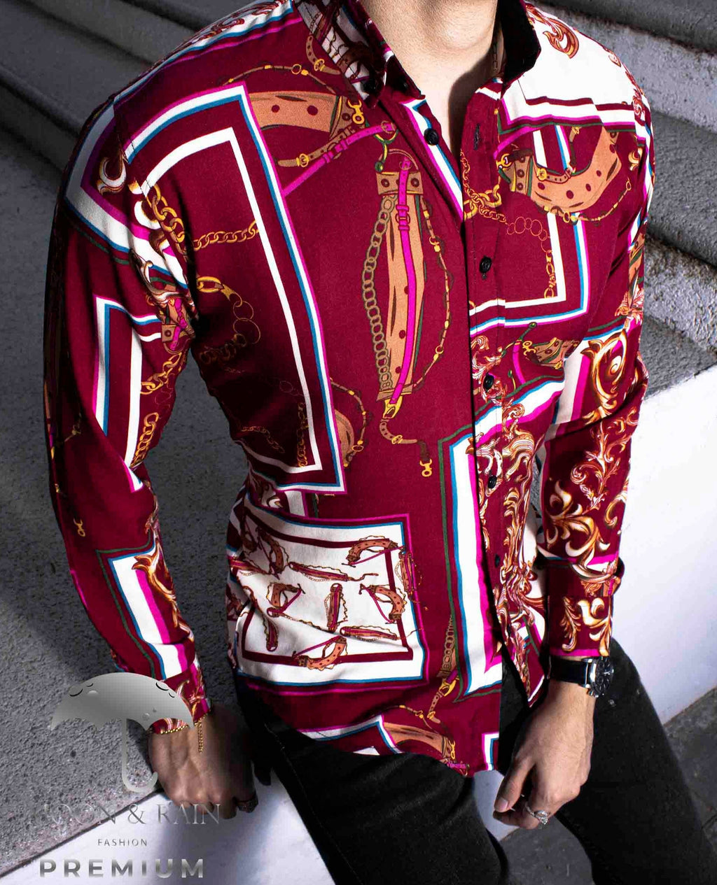 Camisa Hombre Casual Slim Fit Roja Cuadros Color Y Cadenas - 34 (S)-Tiendas Platino