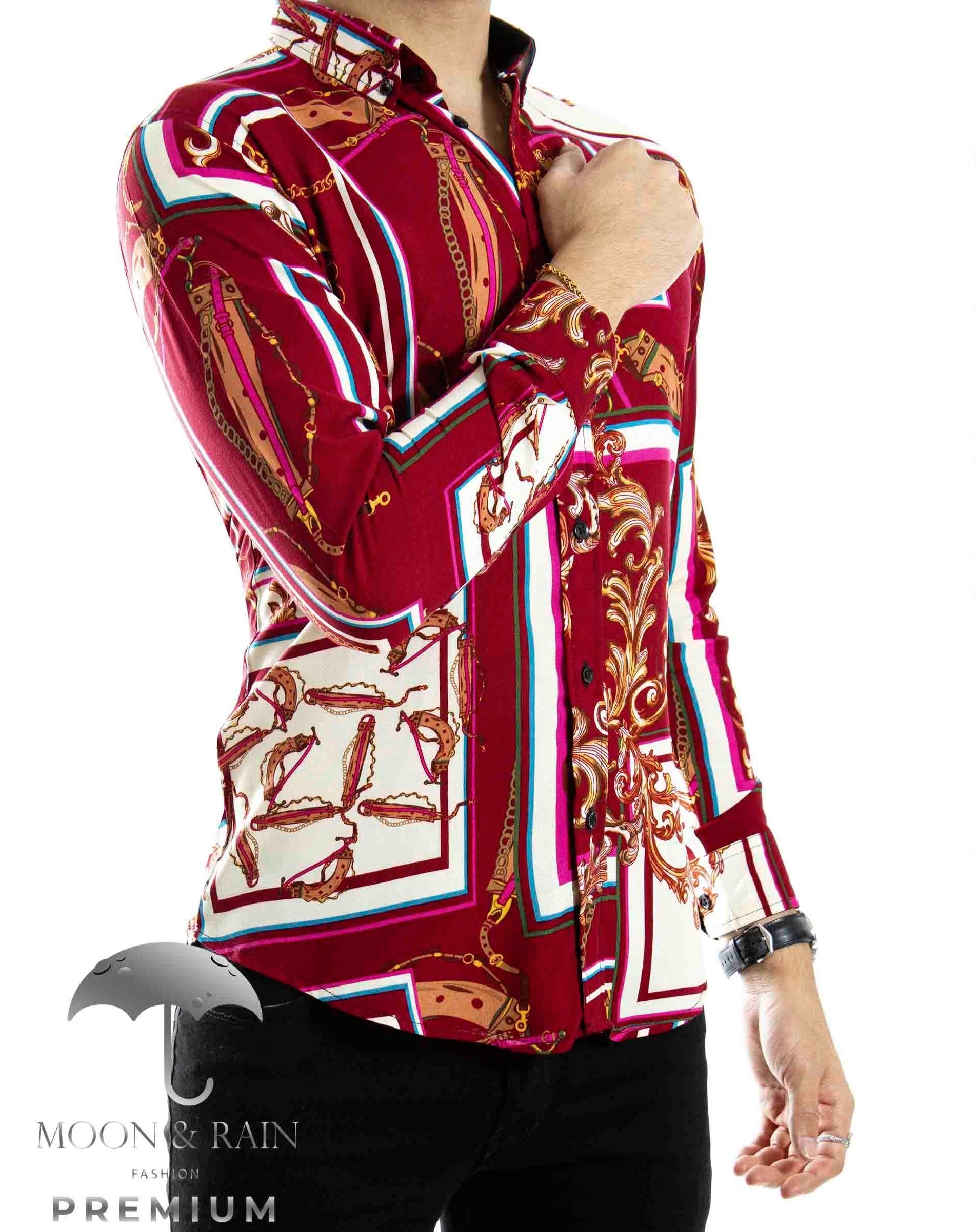 Camisa Hombre Casual Slim Fit Roja Cuadros Color Y Cadenas - 34 (S)-Tiendas Platino