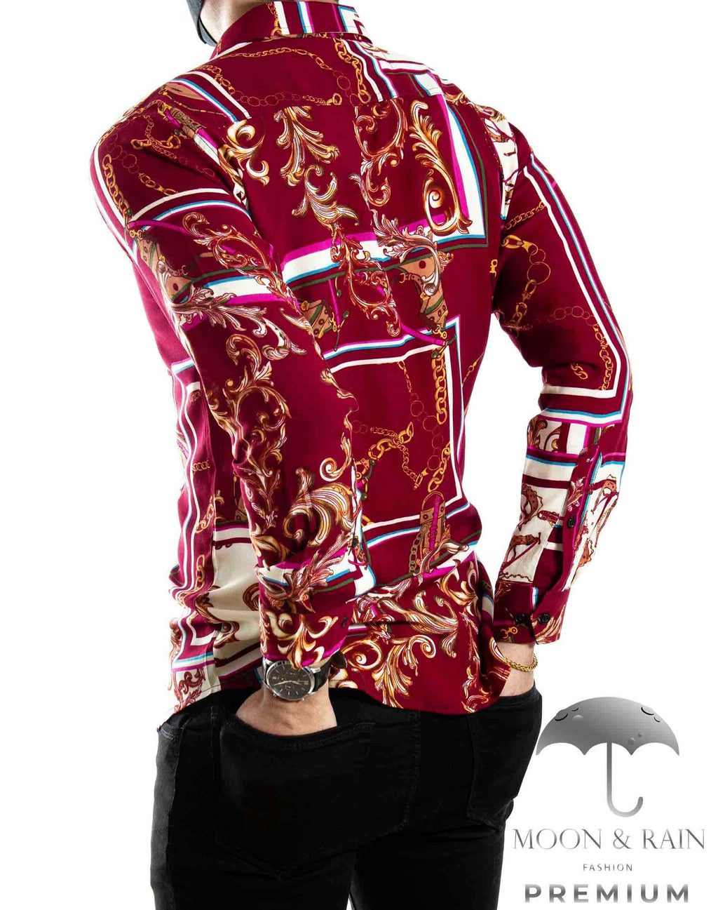 Camisa Hombre Casual Slim Fit Roja Cuadros Color Y Cadenas - 34 (S)-Tiendas Platino