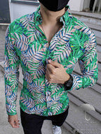 Camisa Hombre Casual Slim Fit Verde Floral - 34 (S)-Tiendas Platino