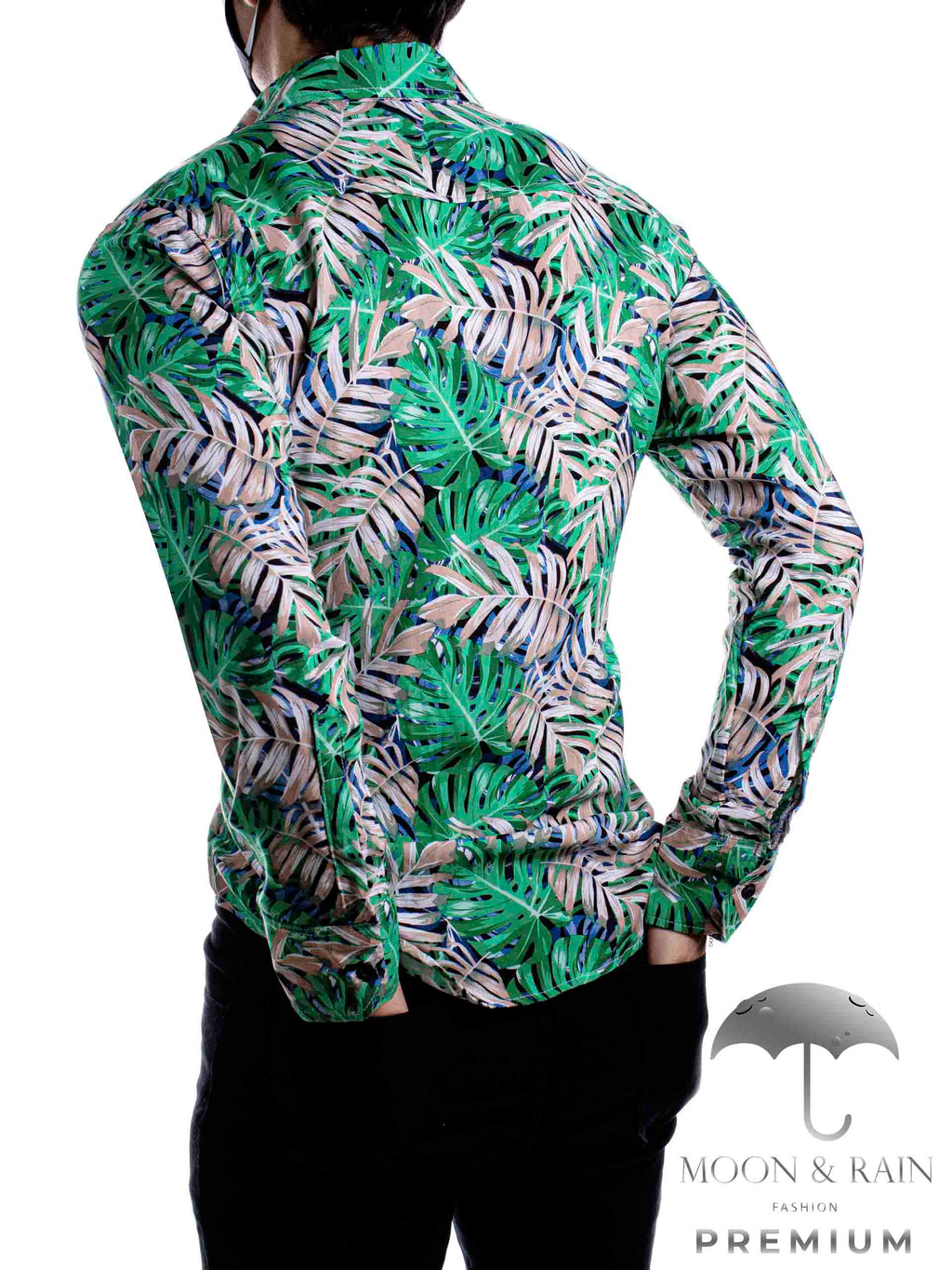 Camisa Hombre Casual Slim Fit Verde Floral - 34 (S)-Tiendas Platino