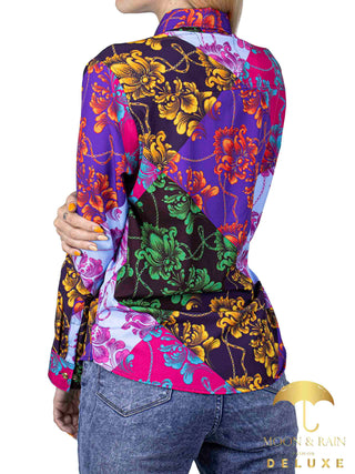 Camisa Mujer Casual Slim Fit Ornamento Multicolor