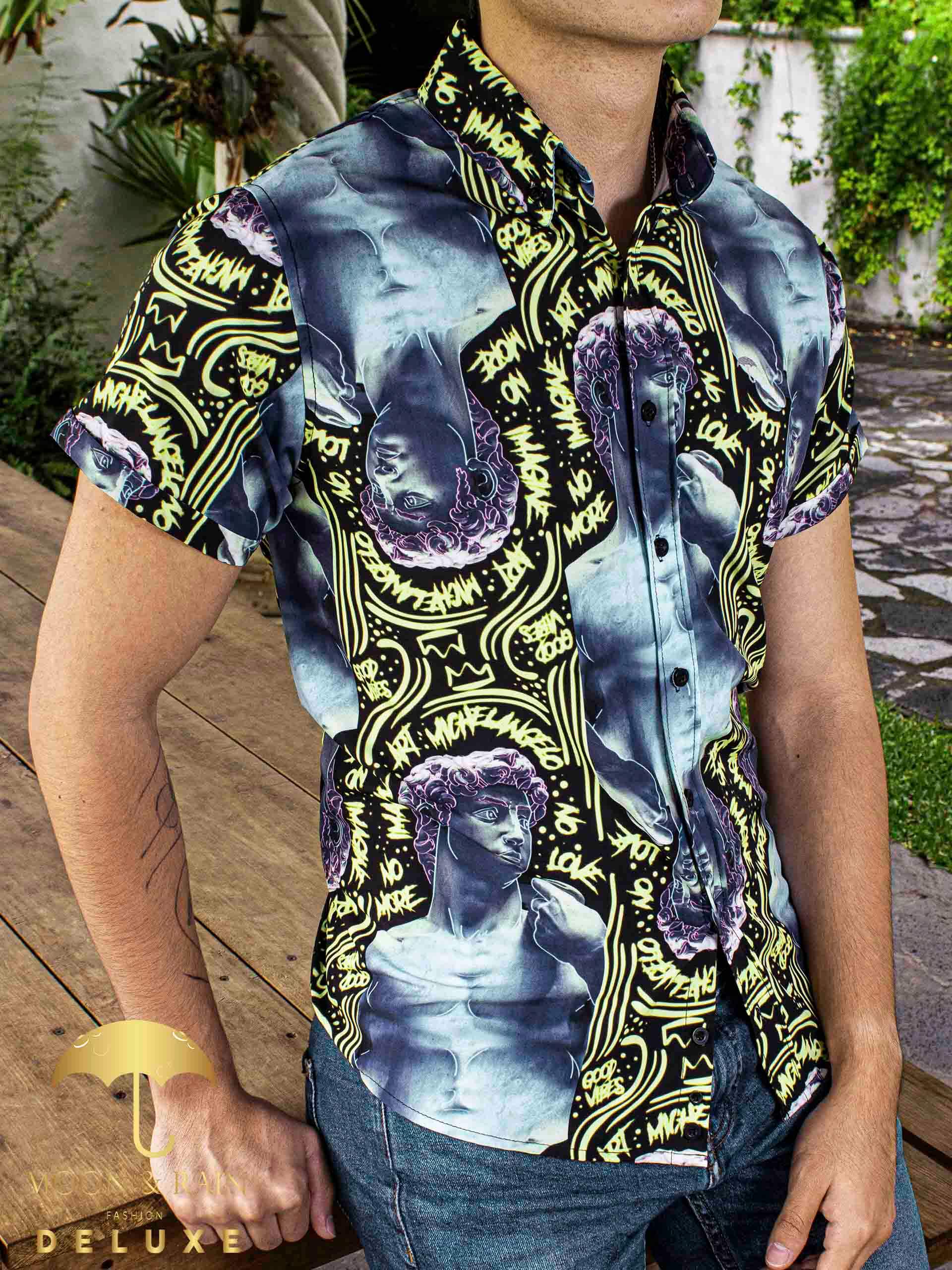 Camisa Hombre Casual Slim Fit Renacentista David Azul - 34 (S)-Tiendas Platino