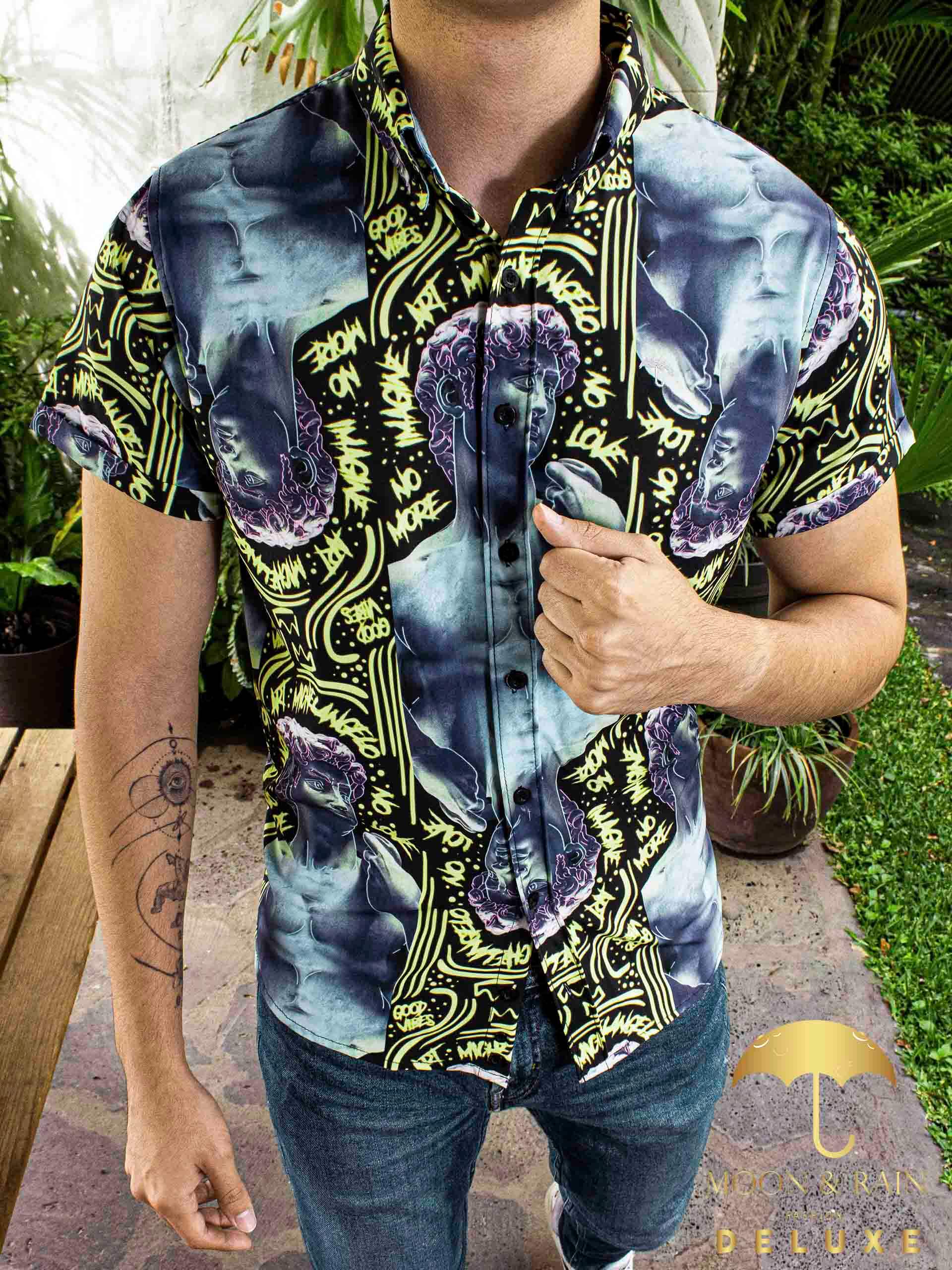 Camisa Hombre Casual Slim Fit Renacentista David Azul - 34 (S)-Tiendas Platino