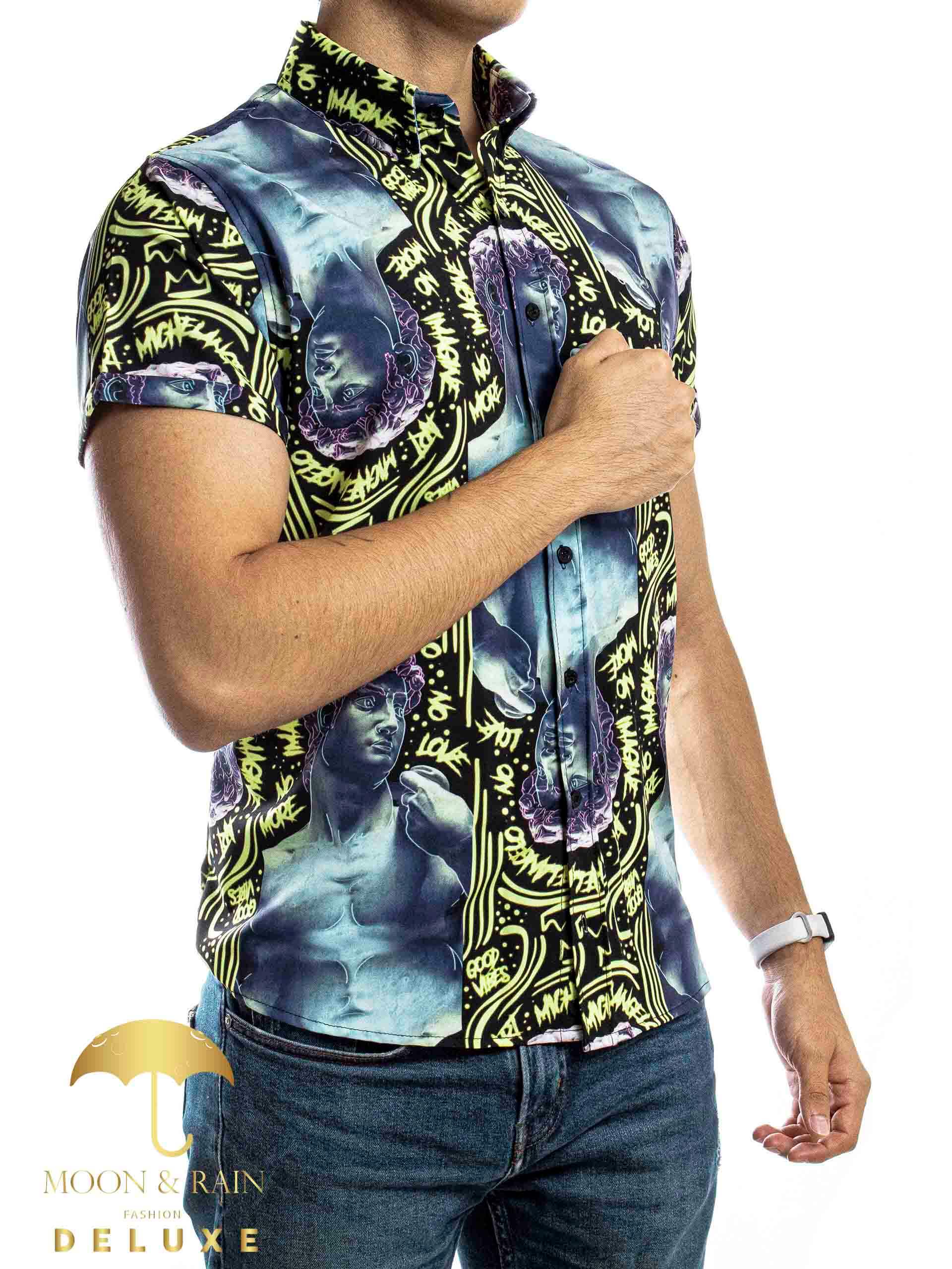 Camisa Hombre Casual Slim Fit Renacentista David Azul - 34 (S)-Tiendas Platino