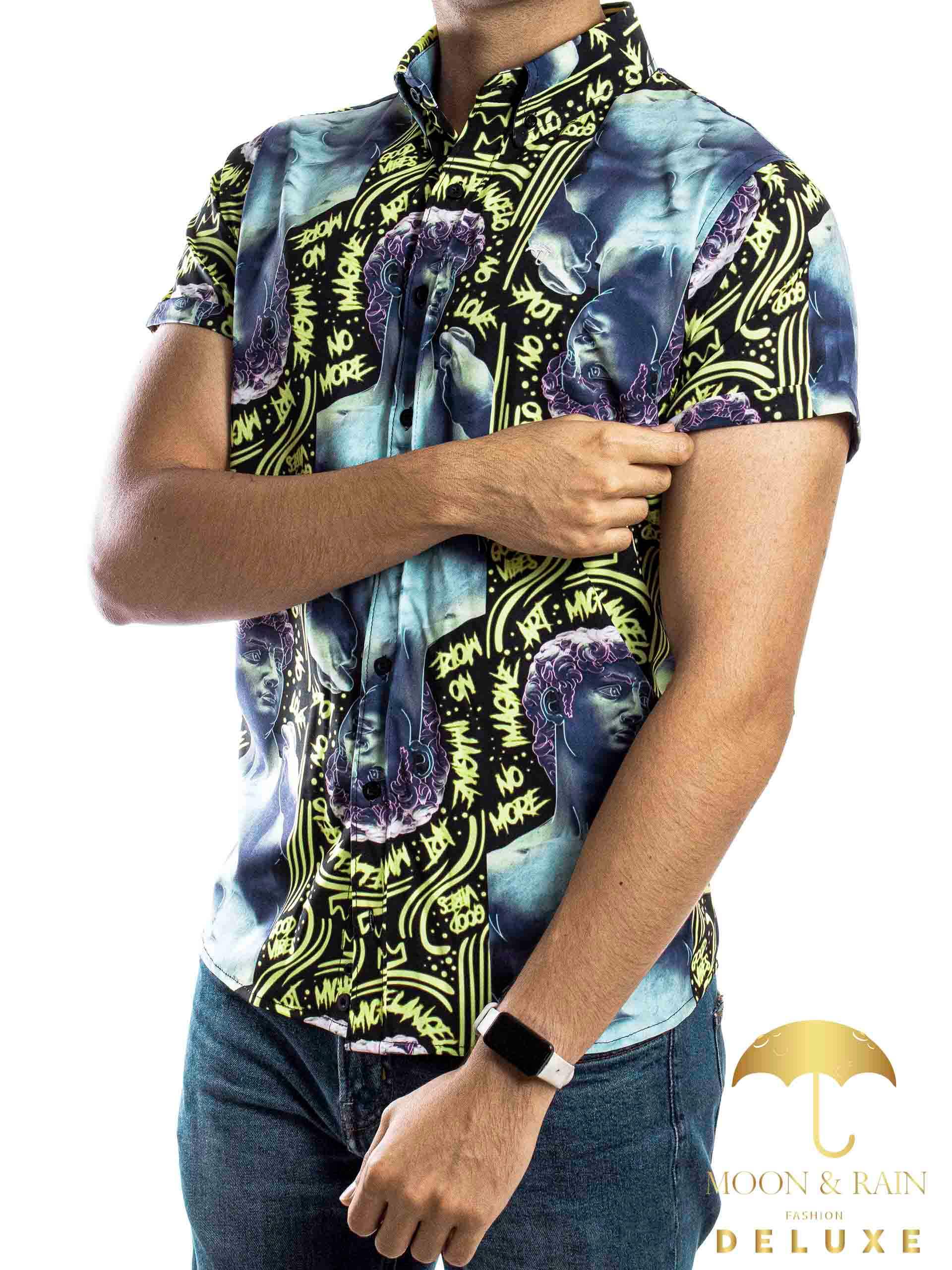 Camisa Hombre Casual Slim Fit Renacentista David Azul - 34 (S)-Tiendas Platino