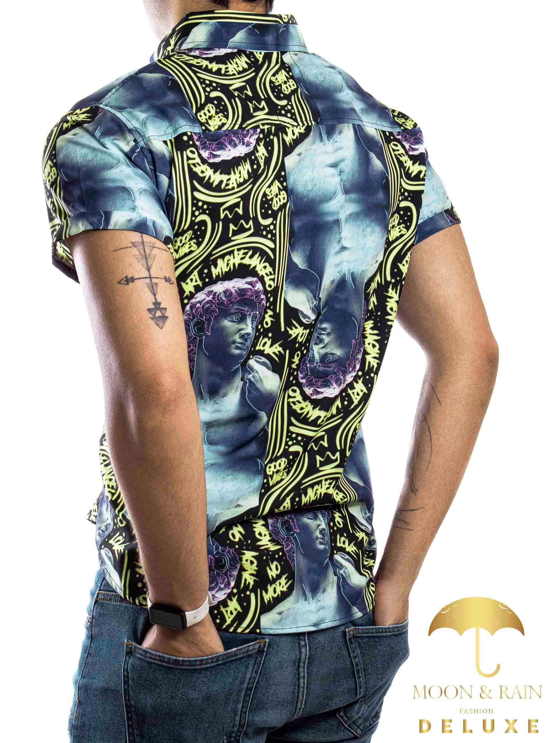 Camisa Hombre Casual Slim Fit Renacentista David Azul - 34 (S)-Tiendas Platino