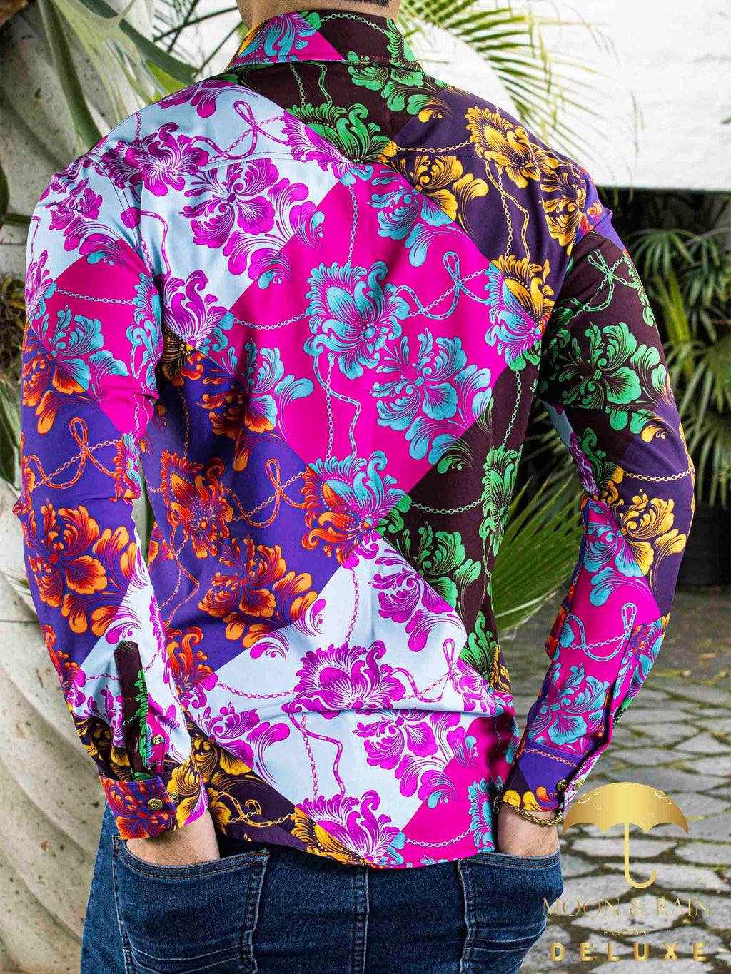 Camisa Hombre Casual Slim Fit Ornamento Multicolor - 34 (S)-Tiendas Platino