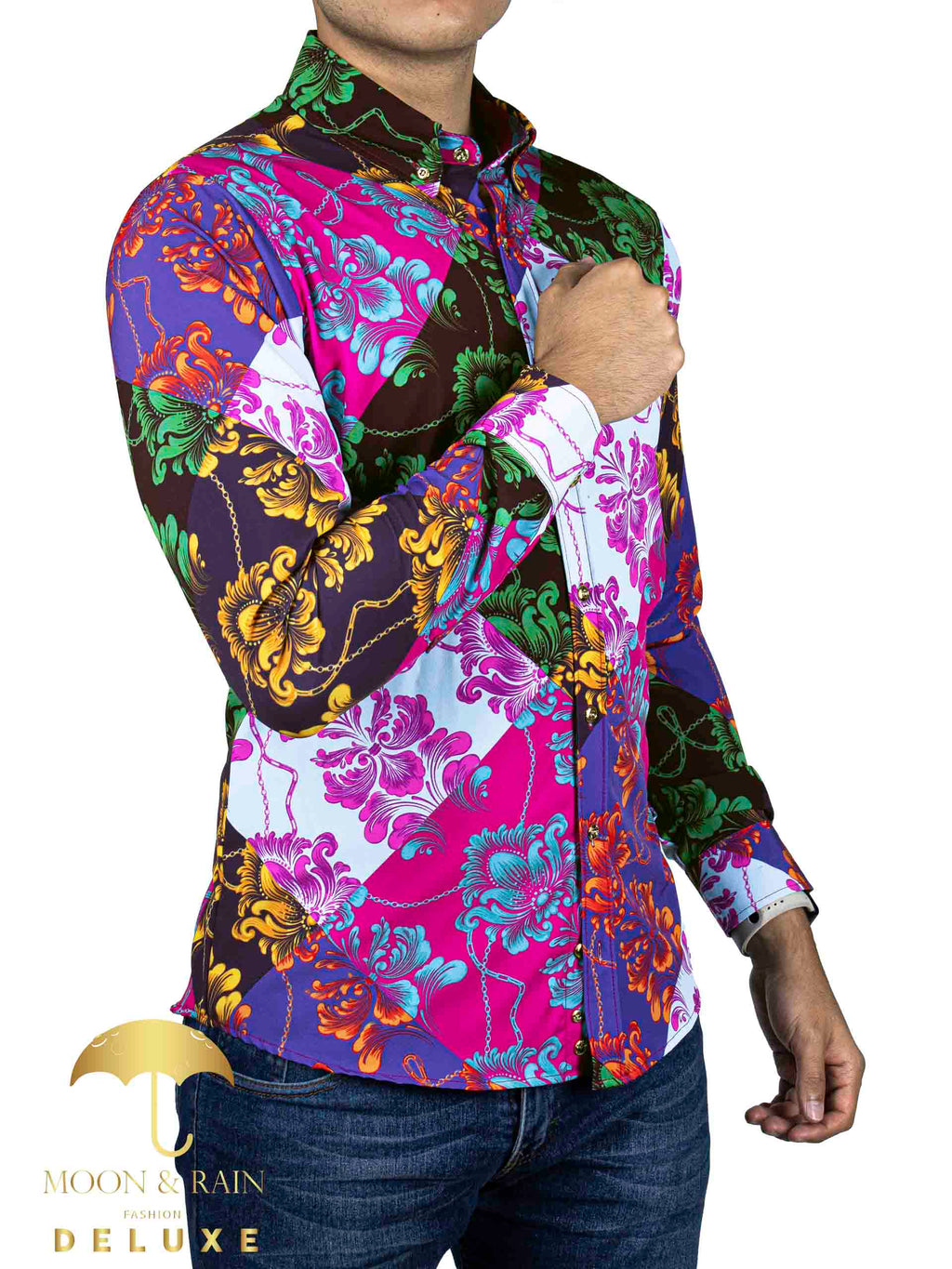 Camisa Hombre Casual Slim Fit Ornamento Multicolor - 34 (S)-Tiendas Platino