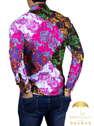 Camisa Hombre Casual Slim Fit Ornamento Multicolor