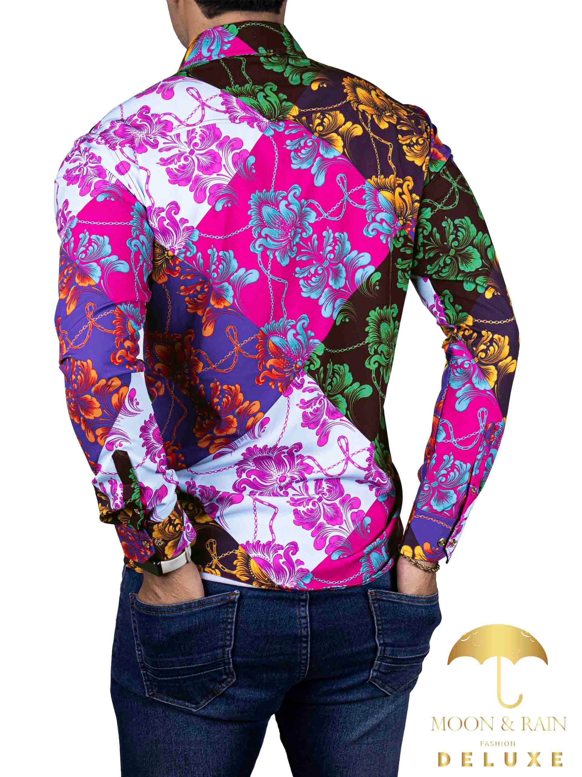 Camisa Hombre Casual Slim Fit Ornamento Multicolor - 34 (S)-Tiendas Platino