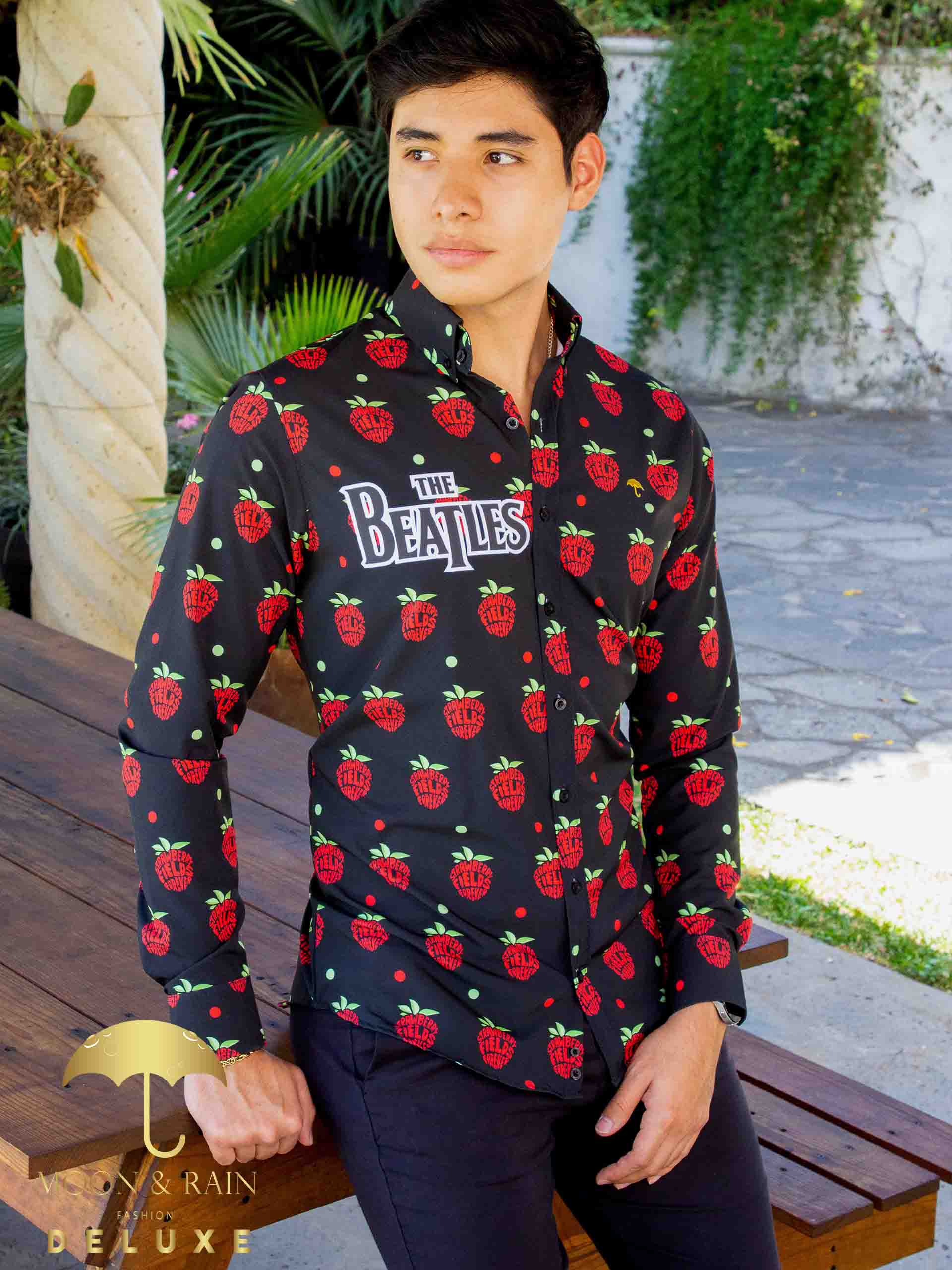 Camisa Hombre Casual Slim Fit The Beatles Strawberry - 34 (S)-Tiendas Platino
