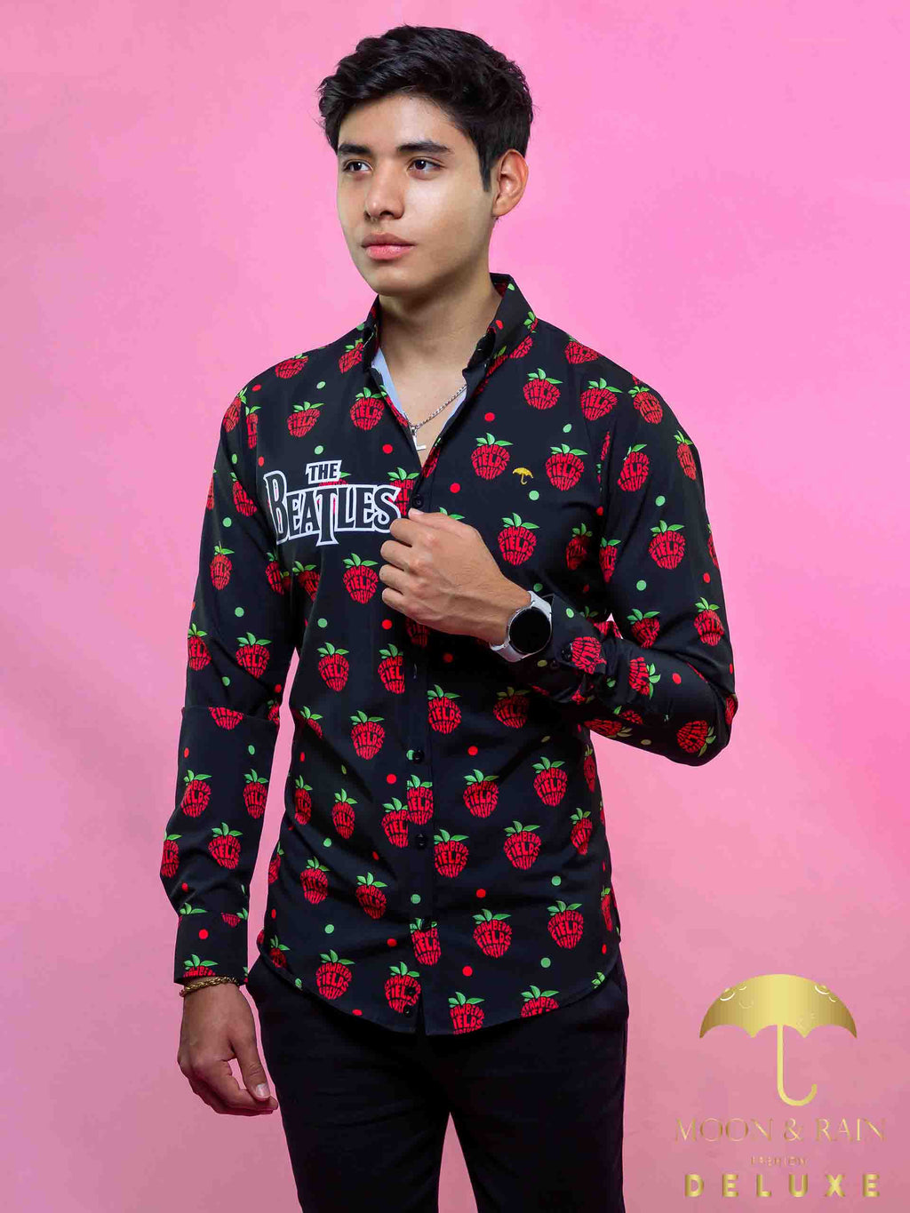 Camisa Hombre Casual Slim Fit The Beatles Strawberry - 34 (S)-Tiendas Platino