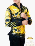 Camisa Hombre Casual Slim Fit Negro Cráneo Oro - 34 (S)-Tiendas Platino
