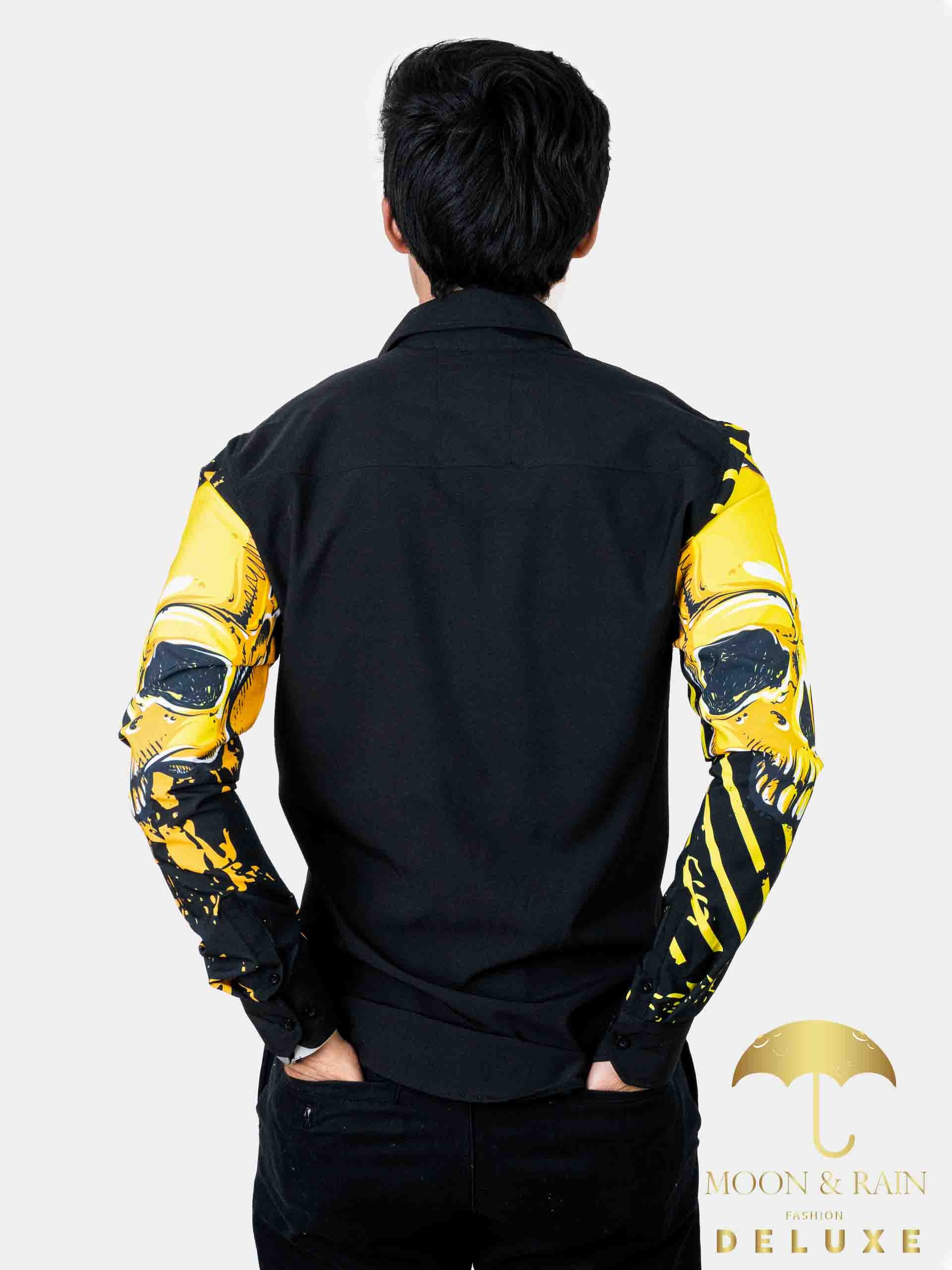 Camisa Hombre Casual Slim Fit Negro Cráneo Oro - 34 (S)-Tiendas Platino