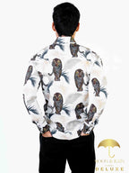 Camisa Hombre Casual Slim Fit Blanco Tigre Con Hojas - 34 (S)-Tiendas Platino
