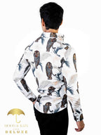 Camisa Hombre Casual Slim Fit Blanco Tigre Con Hojas - 34 (S)-Tiendas Platino