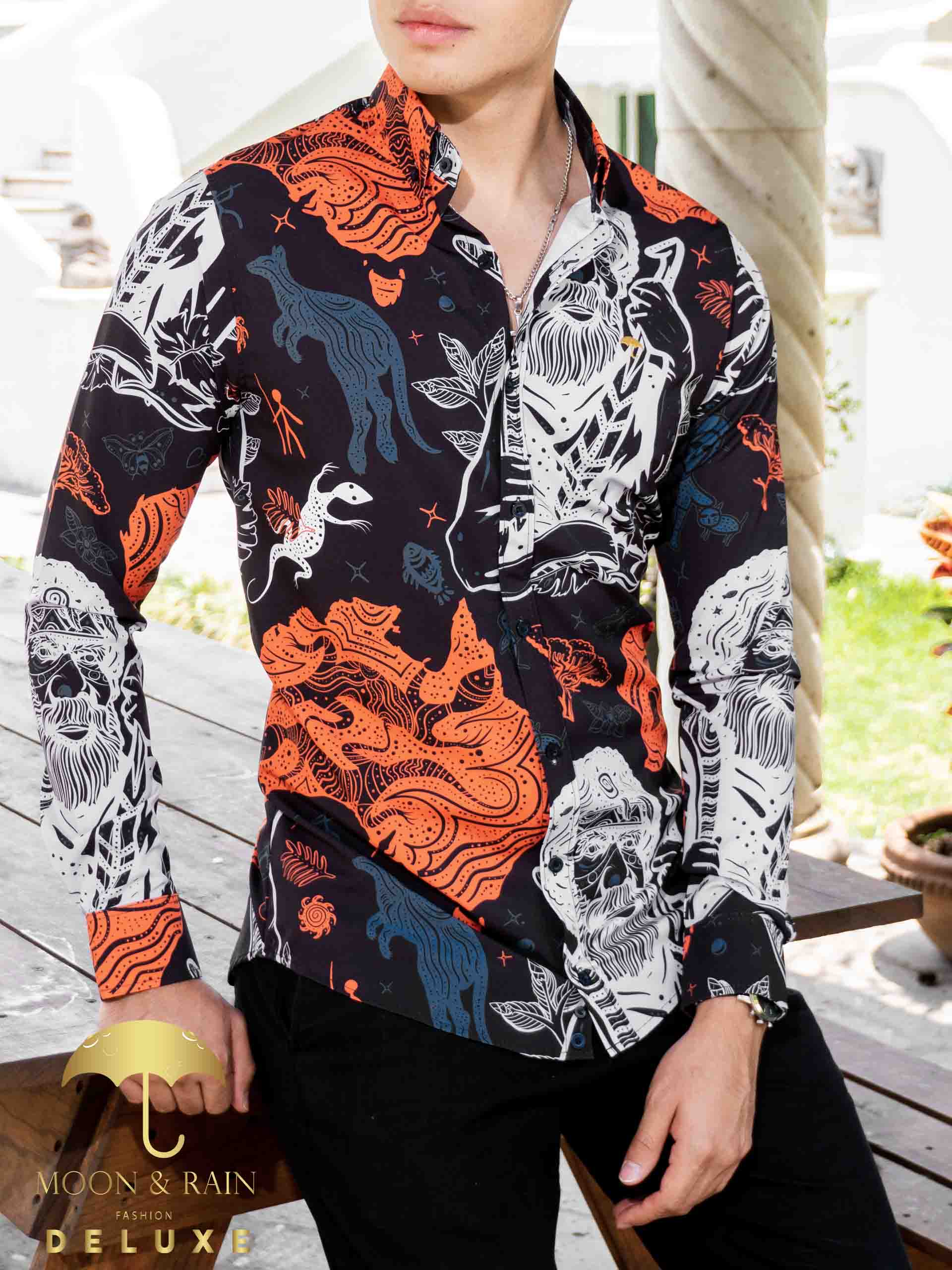 Camisa Hombre Casual Slim Fit Negra Australia Hipster - 34 (S)-Tiendas Platino