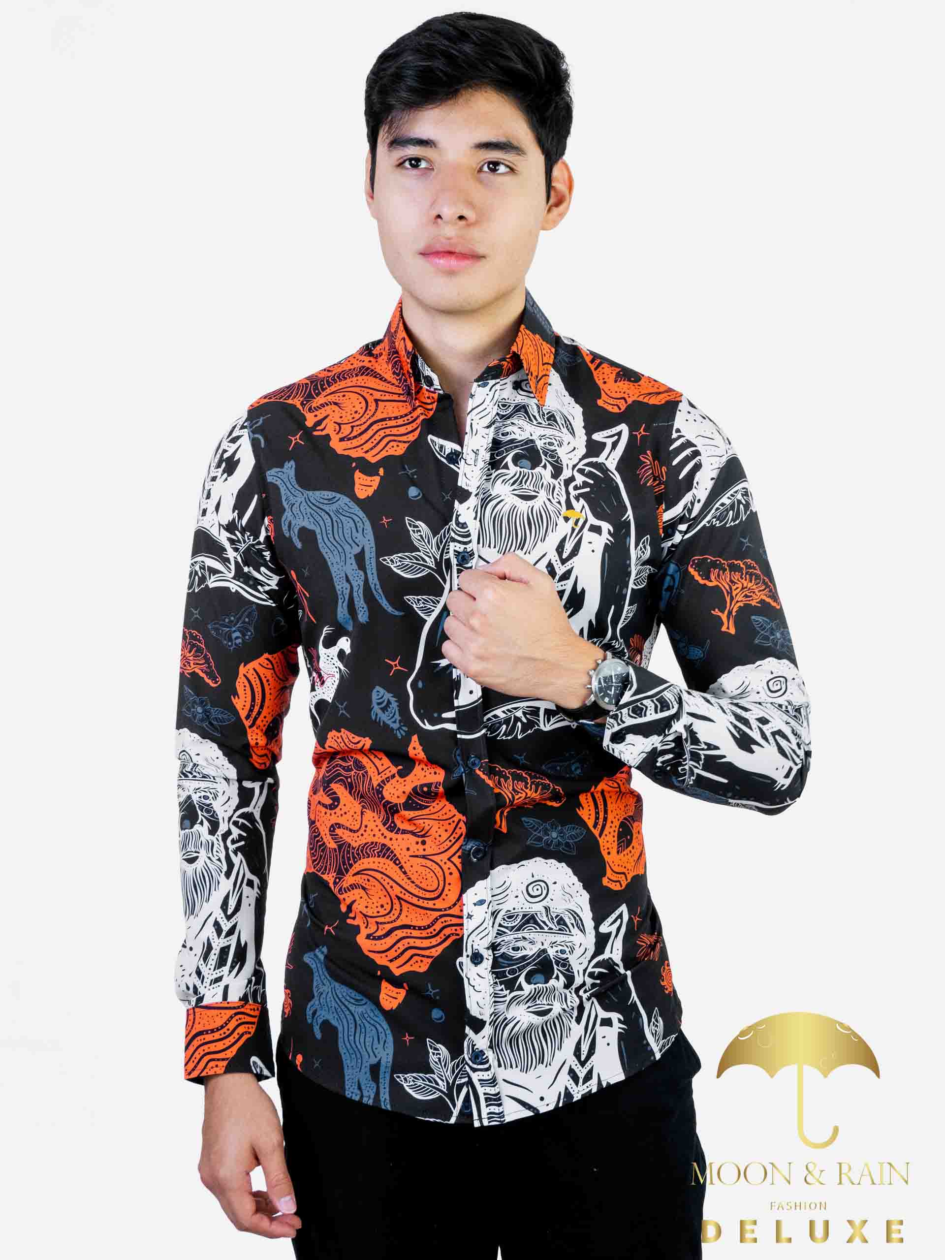 Camisa Hombre Casual Slim Fit Negra Australia Hipster - 34 (S)-Tiendas Platino