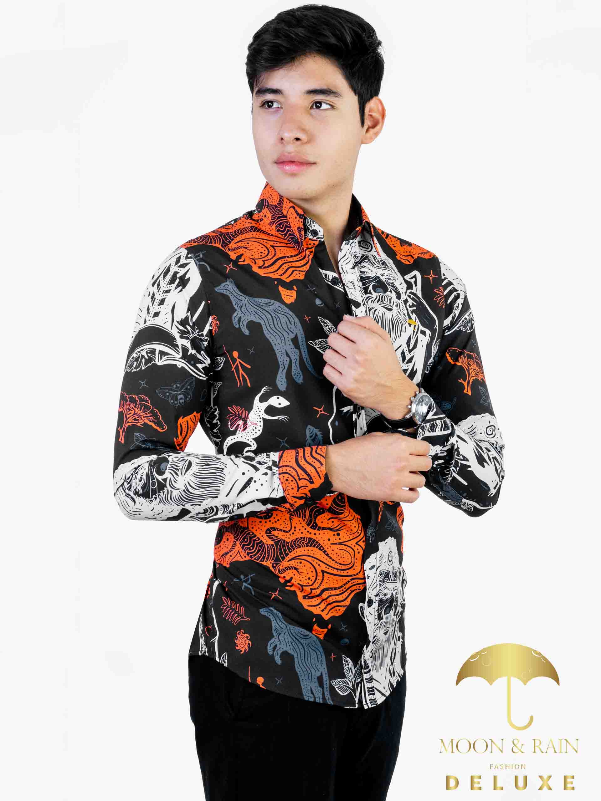 Camisa Hombre Casual Slim Fit Negra Australia Hipster - 34 (S)-Tiendas Platino