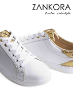 Tenis Blancos Lisos Detalles Pitón Dorado - Tiendas Platino Tenis Hombre 25 MX