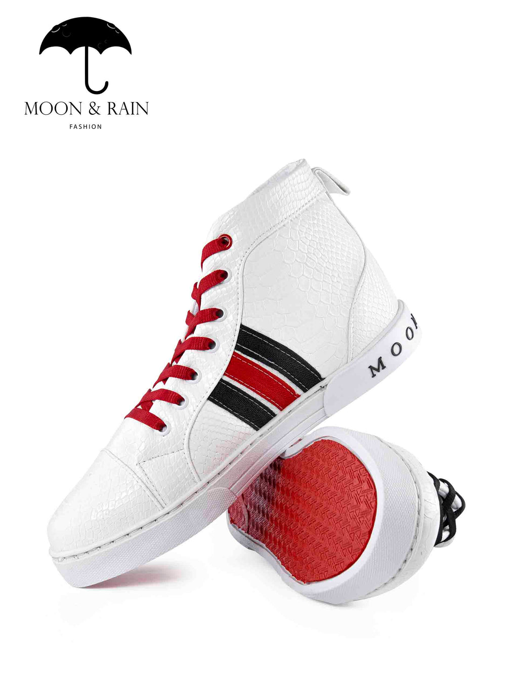 Tenis Bota Botín Blanco Texturizado Det. Líneas Negras, Rojas - Tiendas Platino Tenis Hombre 25 MX