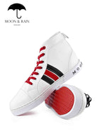 Tenis Bota Botín Blanco Texturizado Det. Líneas Negras, Rojas - Tiendas Platino Tenis Hombre 25 MX