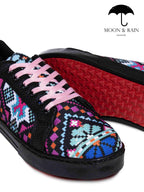 Tenis Negros Texturizados Mándala Cuadricular Rosa - Tiendas Platino Tenis Hombre 22 MX