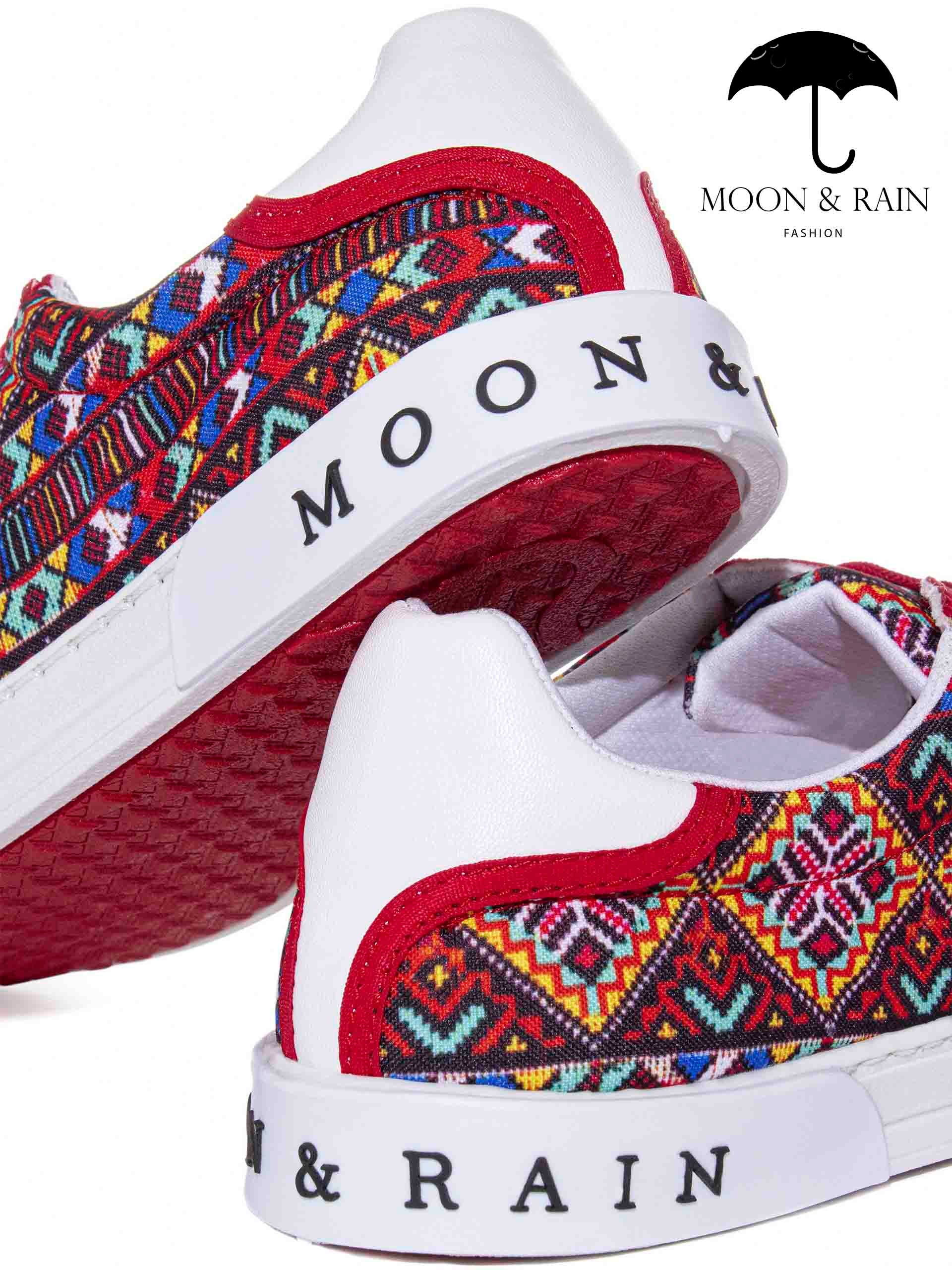 Tenis Blancos Mandala Completa Rojo - Tiendas Platino Tenis Hombre 23 MX