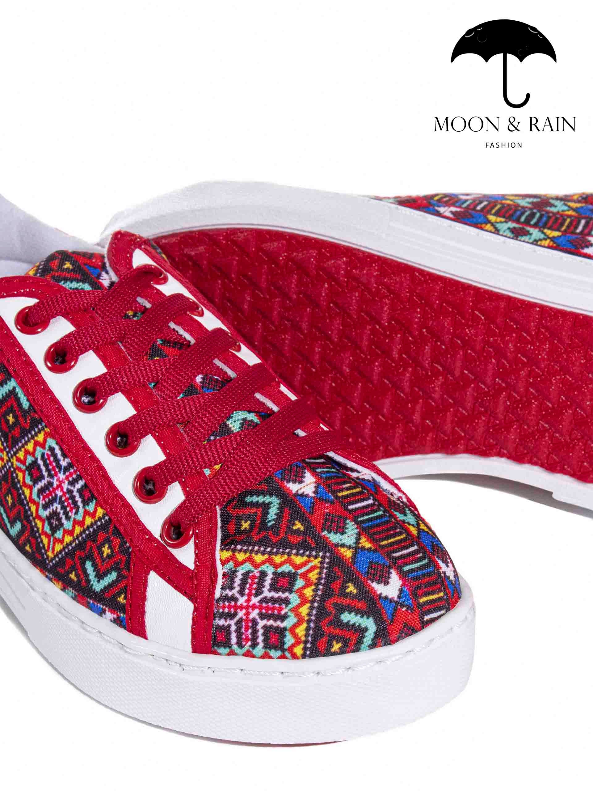 Tenis Blancos Mandala Completa Rojo - Tiendas Platino Tenis Hombre 23 MX