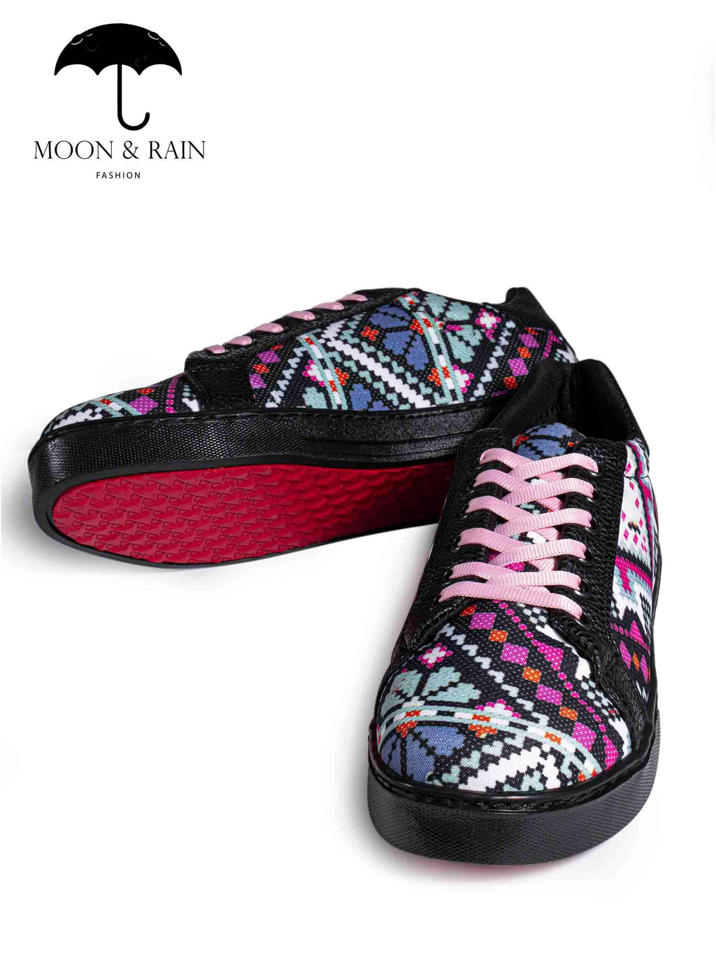 Tenis Negros Texturizados Mándala Cuadricular Rosa - Tiendas Platino Tenis Hombre 22 MX