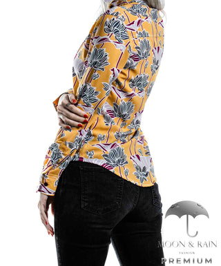Blusa Mujer Casual Slim Fit Amarillo Floral