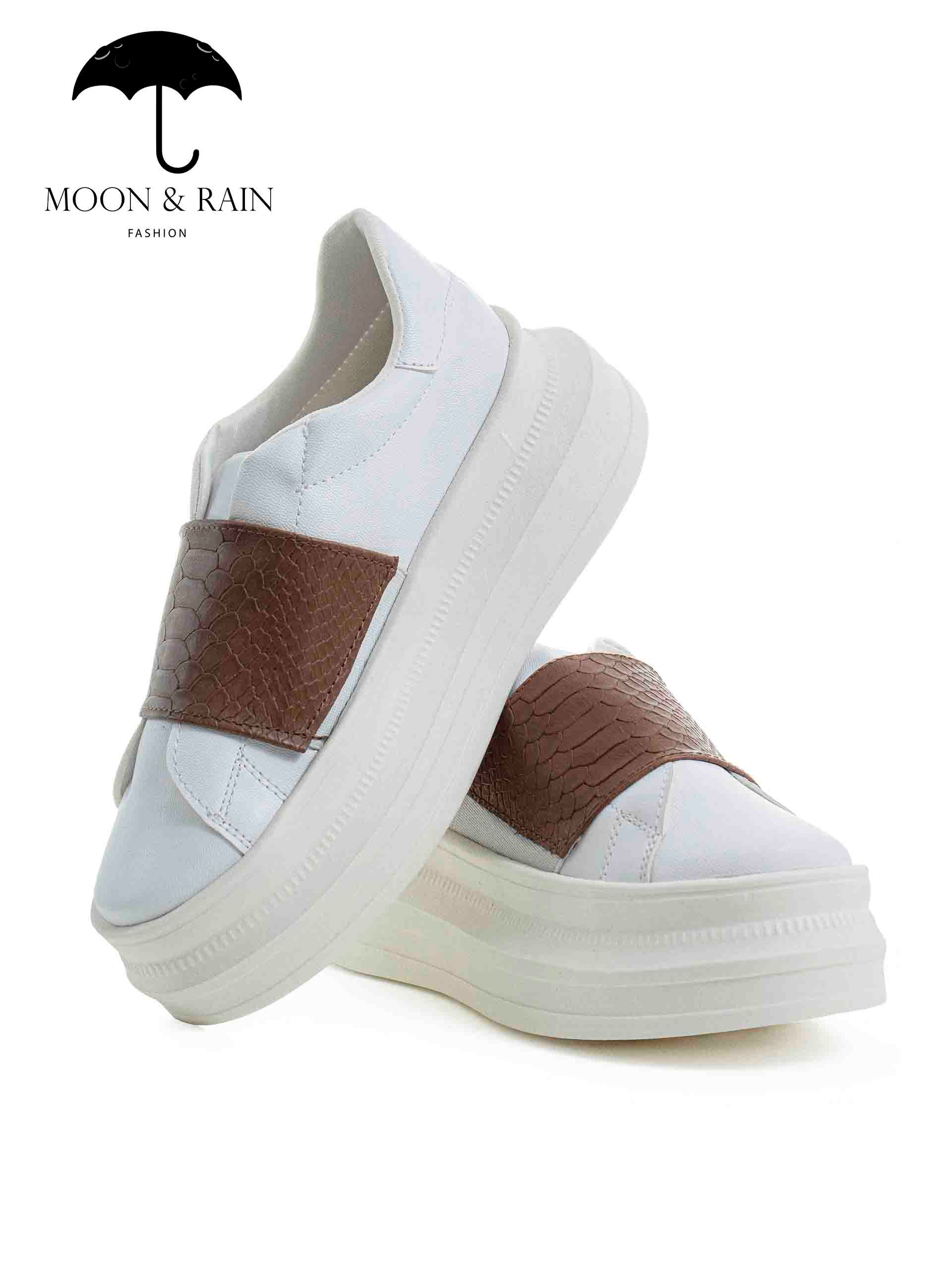 Tenis Blancos Cinta Snake Café - Tiendas Platino Tenis Mujer 22 MX