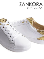 Tenis Blancos Lisos Detalles Pitón Dorado - Tiendas Platino Tenis Hombre 25 MX