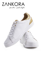 Tenis Blancos Lisos Detalles Pitón Dorado - Tiendas Platino Tenis Hombre 25 MX