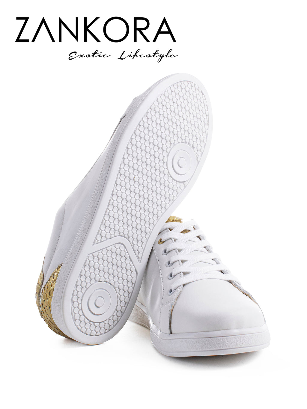 Tenis Blancos Lisos Detalles Pitón Dorado - Tiendas Platino Tenis Hombre 25 MX