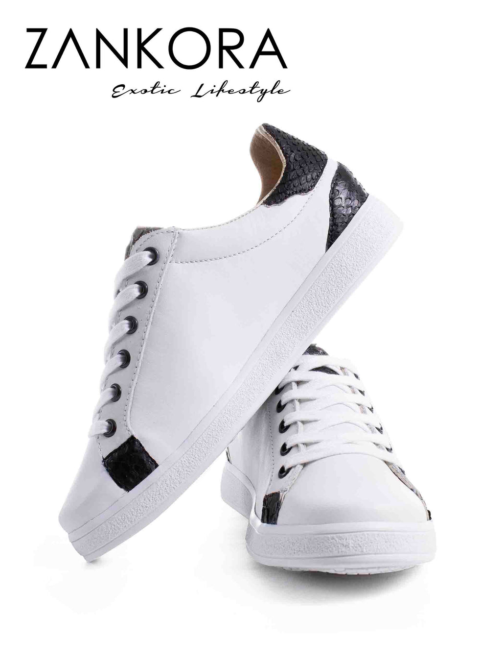 Tenis Blancos Lisos Detalles Pitón Negro - Tiendas Platino Tenis Hombre 25 MX