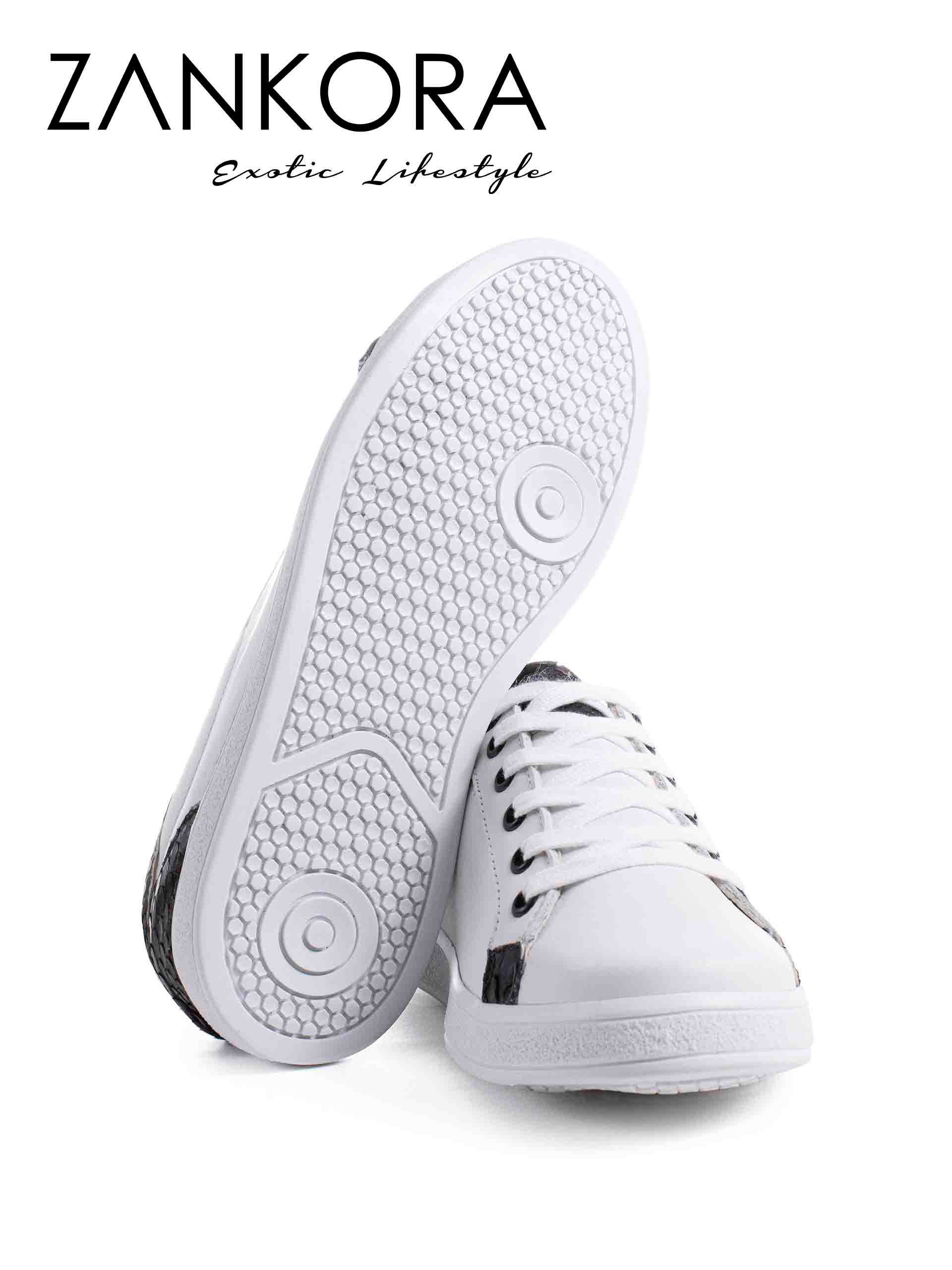Tenis Blancos Lisos Detalles Pitón Negro - Tiendas Platino Tenis Hombre 25 MX