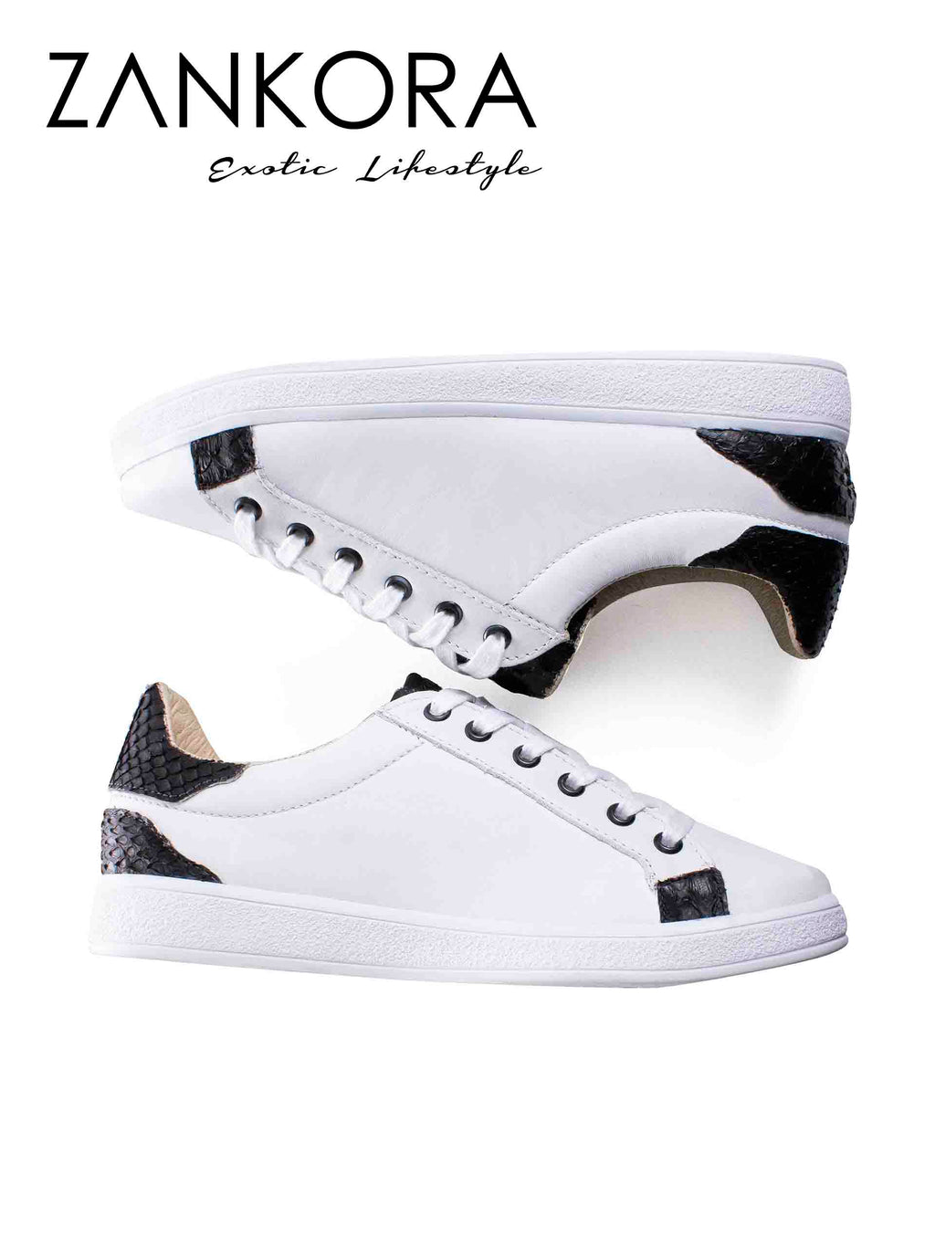 Tenis Blancos Lisos Detalles Pitón Negro - Tiendas Platino Tenis Hombre 25 MX