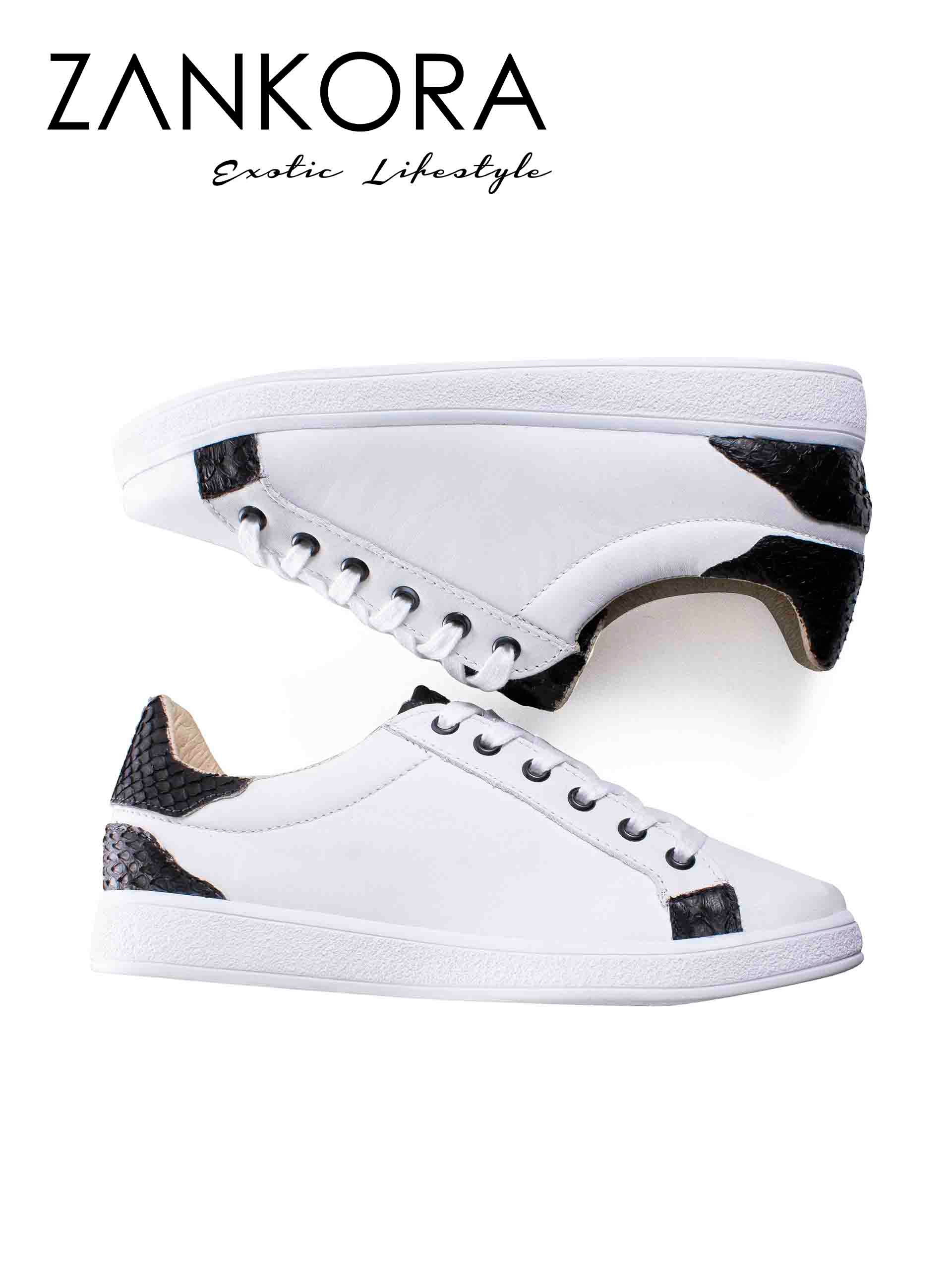 Tenis Blancos Lisos Detalles Pitón Negro - Tiendas Platino Tenis Hombre 25 MX