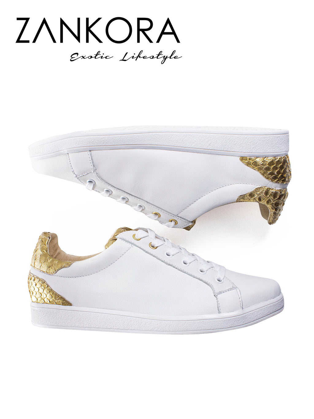 Tenis Blancos Lisos Detalles Pitón Dorado - Tiendas Platino Tenis Hombre 25 MX