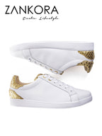 Tenis Blancos Lisos Detalles Pitón Dorado - Tiendas Platino Tenis Hombre 25 MX